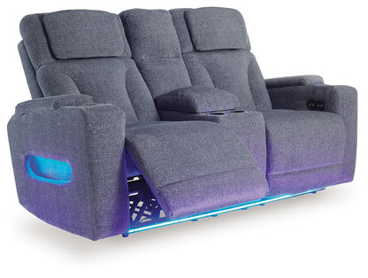 Studio Cave - Power Reclining Loveseat with Console - Steel