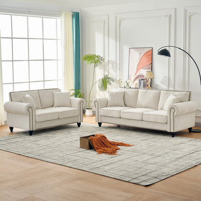 Modern 3 And 2 Seater Sofa With Rolled Arms, Tufted Upholstered Couch