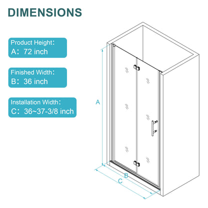 Fold Frameless Shower Door & Tempered Glass - Brushed Silver