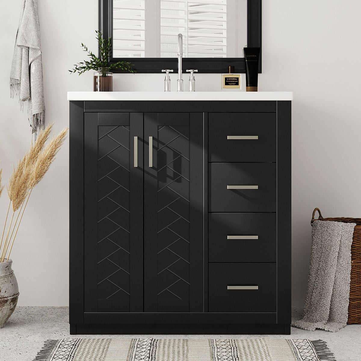 Bathroom Vanity With Sink, Storage Cabinet, Freestanding Set With 3 Drawers & Soft Closing Doors
