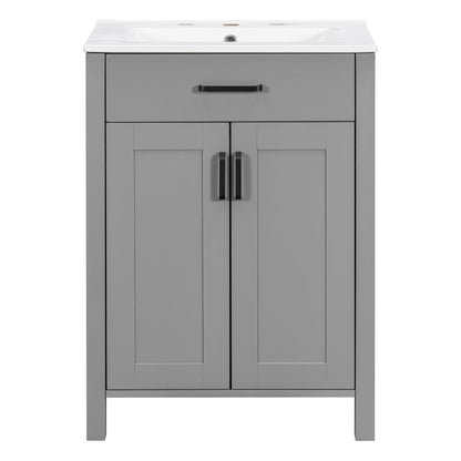 Bathroom Vanity With Ceramic Sink, Soft Close Doors, Flip Drawer, Double Layer Door Shelves