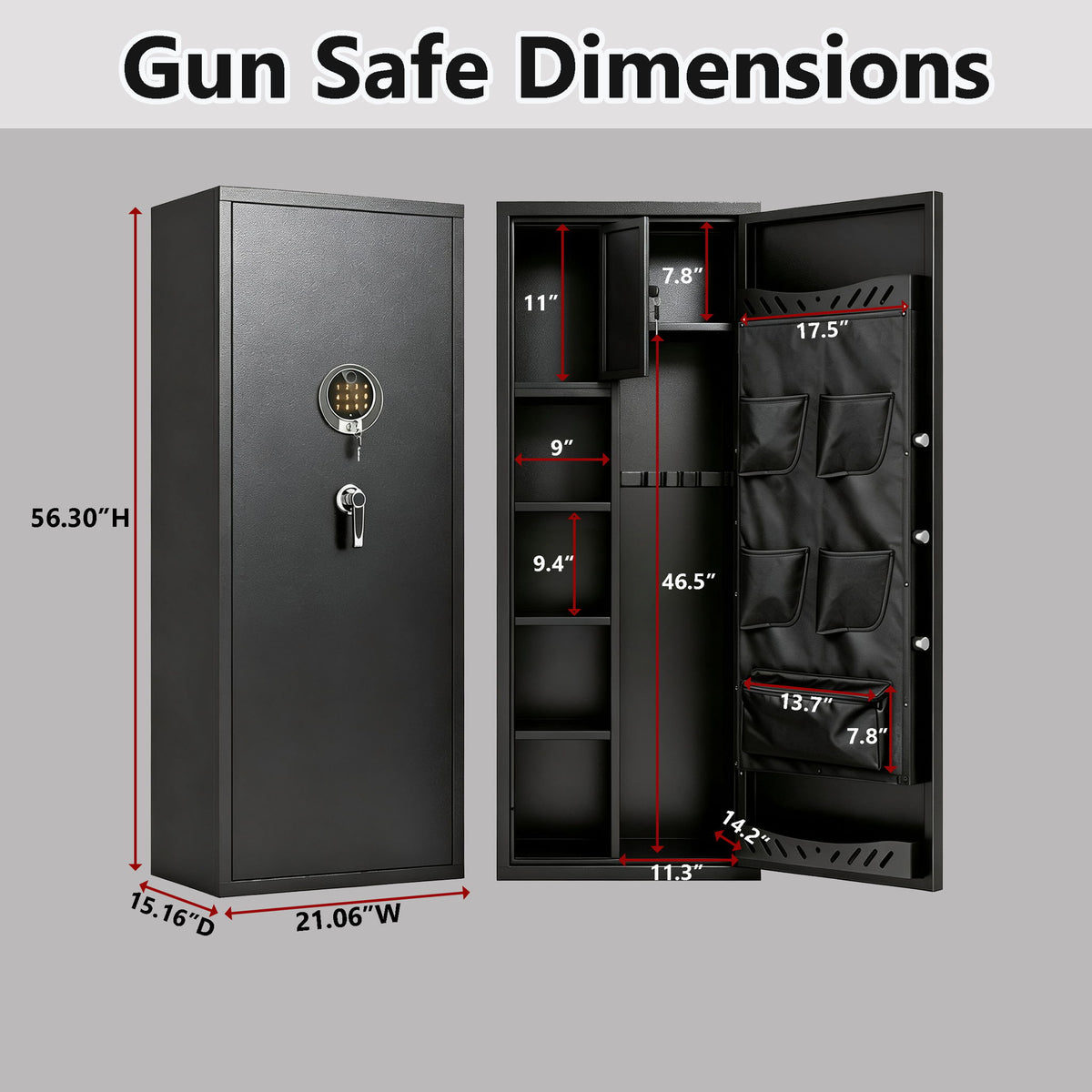 Rifle Safe, Biometric & Keypad Lock, Adjustable Gun Racks With Built In Alarm System