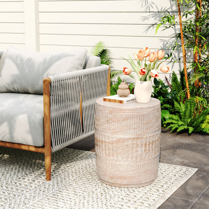 Stylish Outdoor / Indoor Lightweight Concrete Side Table With Travertine - Beige