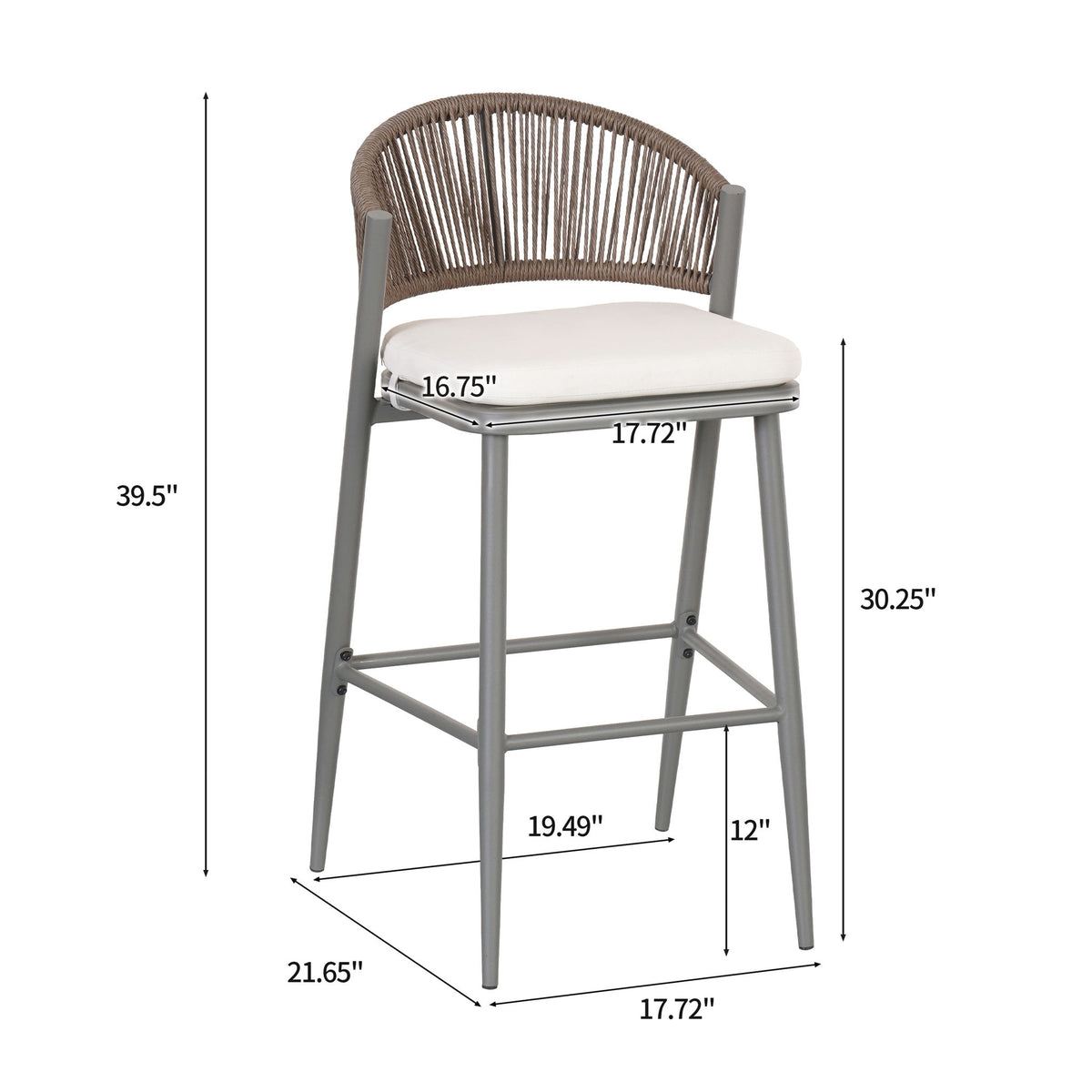 Outdoor Bar Height Metal Frame Counter Stools With Scallop Shaped Backrest & Water Resistant Cushions