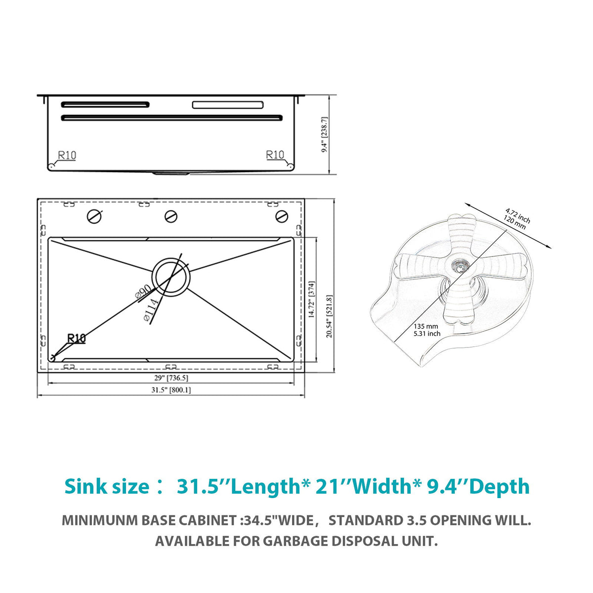 Drop In Waterfall Kitchen Sink With Pull Out Faucet & Cup Washer