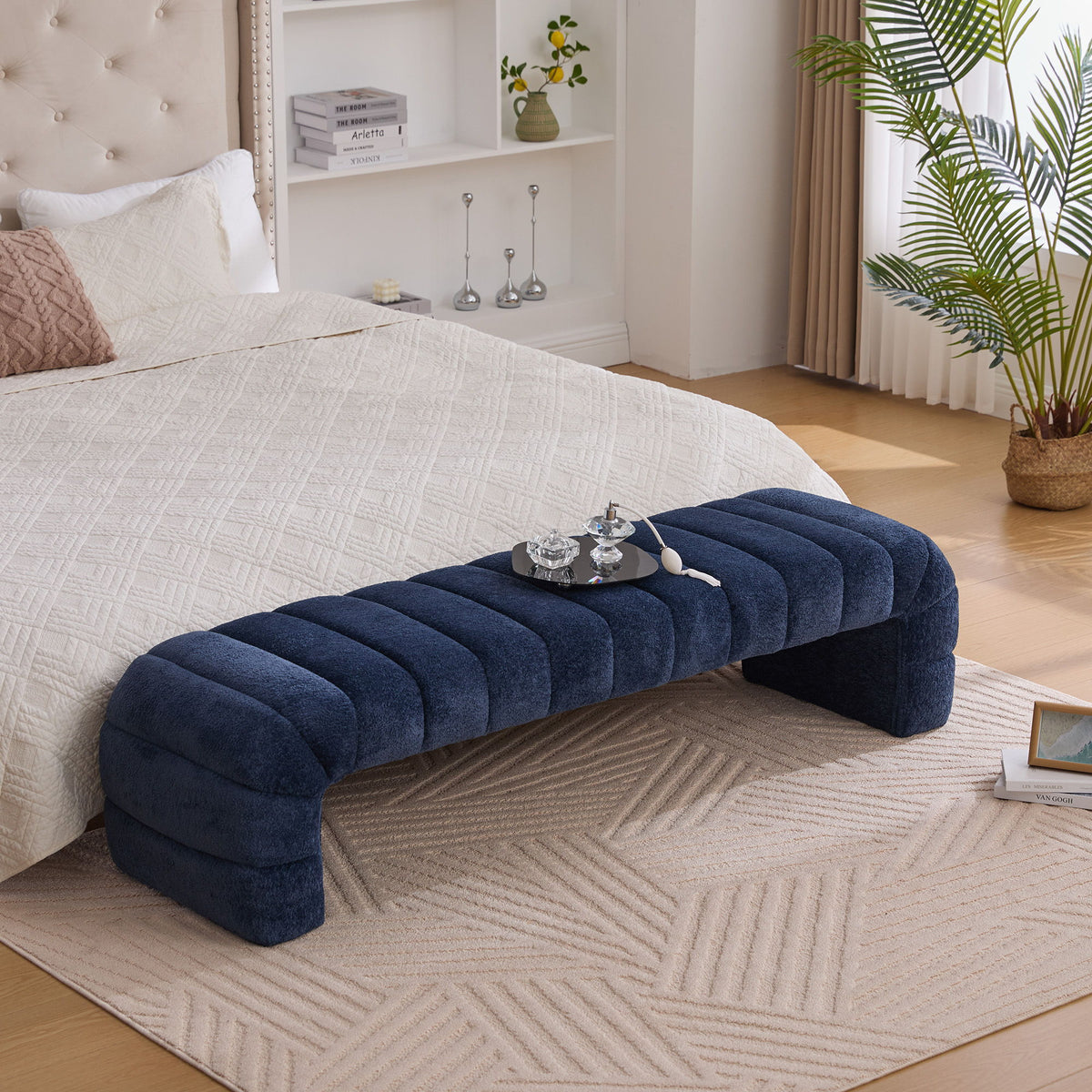 Modern Upholstered Armless Bed Bench With Channel Tufted Design
