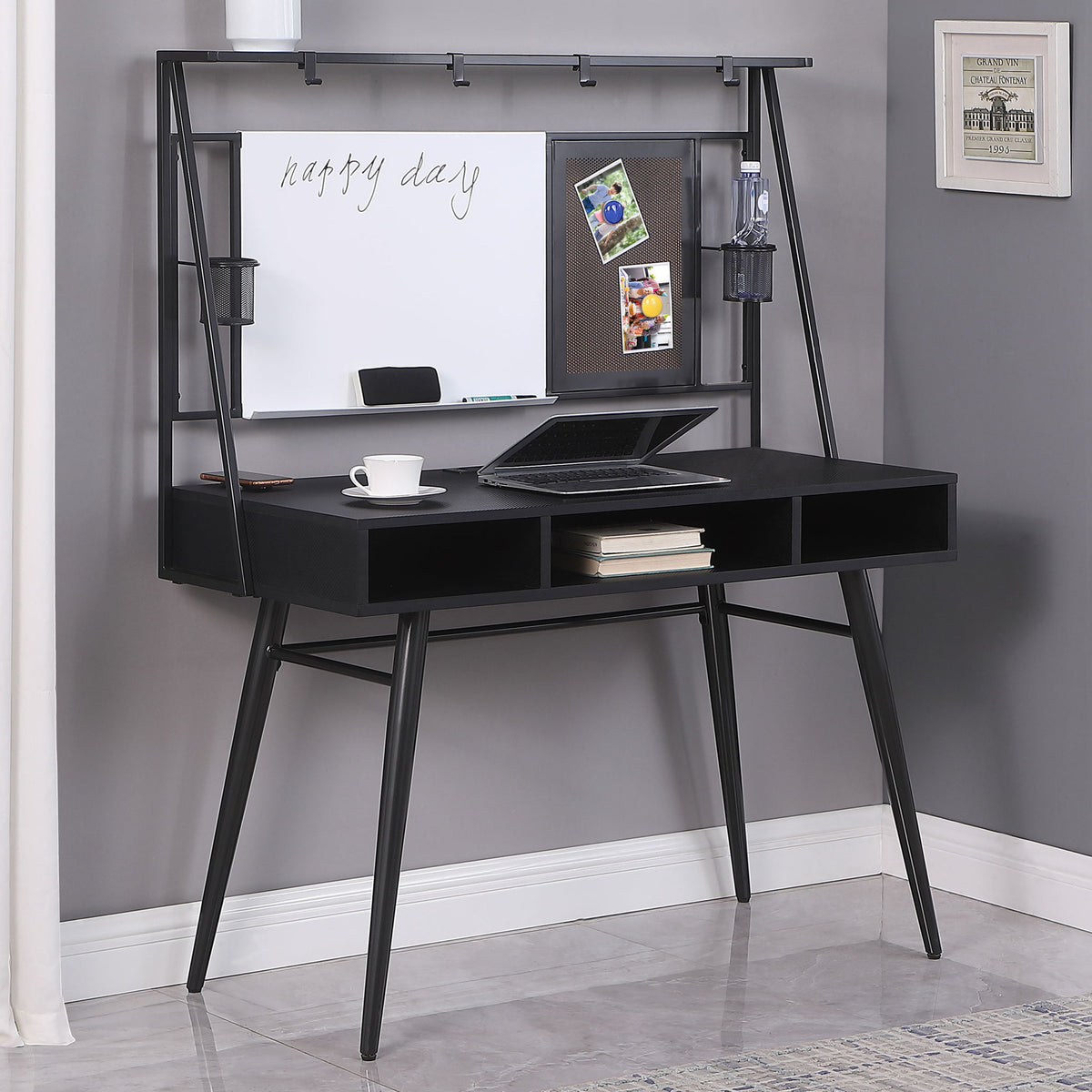 Darby - Writing Desk With USB Ports - Black