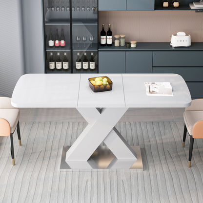 Rectangle Dining Table, Stretchable, X Shape Legs - White