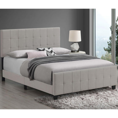 Queen Panel Bed Tufted Upholstered With Tapered Legs - Beige