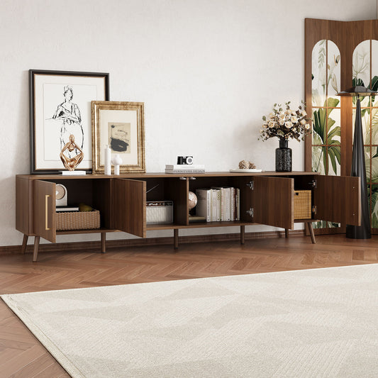 TV Stand For TVs Up To 85" With Fluted Door, Cable Management, Soft-Closing Hinges - Walnut