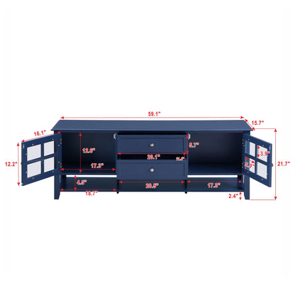 TV Stand For TVs Up To 60", Entertainment Center With Dual Drawers And Hidden Storage, Cabinet With Soft Closing Doors - Blue