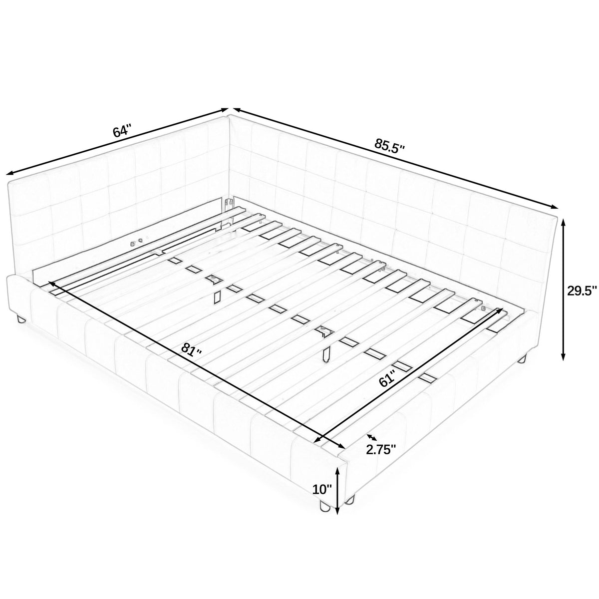 Upholstered Storage Tufted Bed Frame With Backrest And Armrests