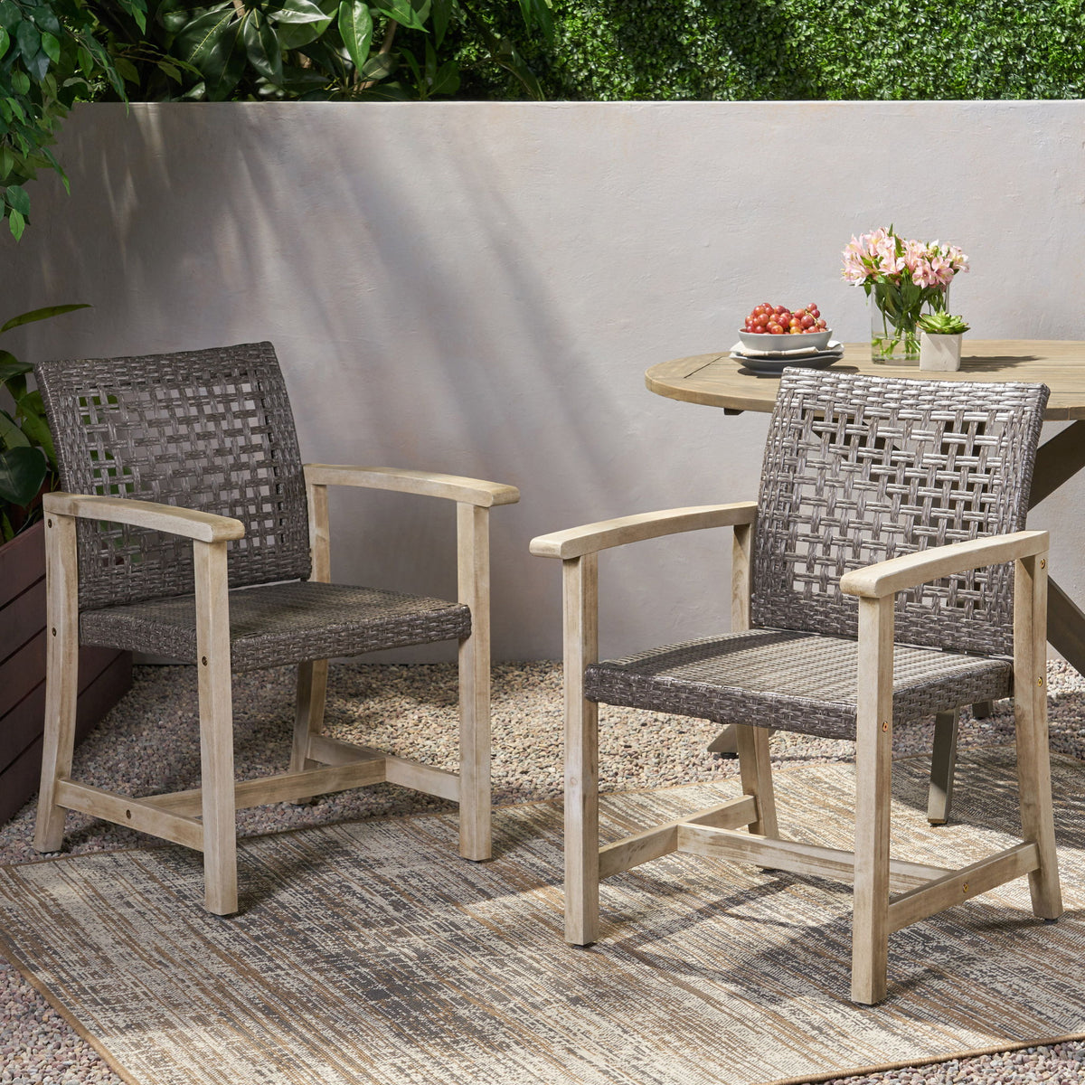 Outdoor Dining Chair Acacia Wood Frame (Set of 2)