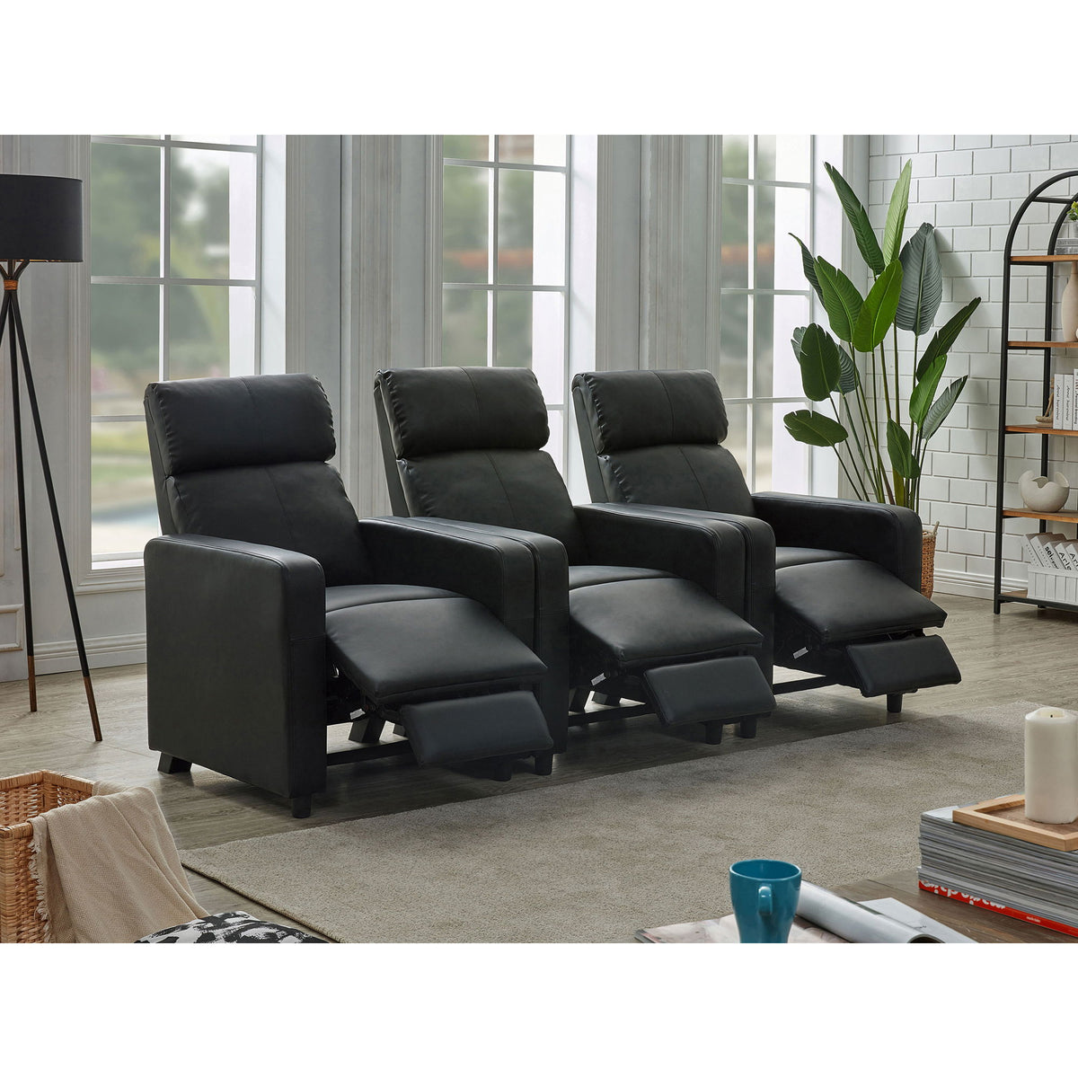 Warren - 3 Seater Reclining Home Theater - Black