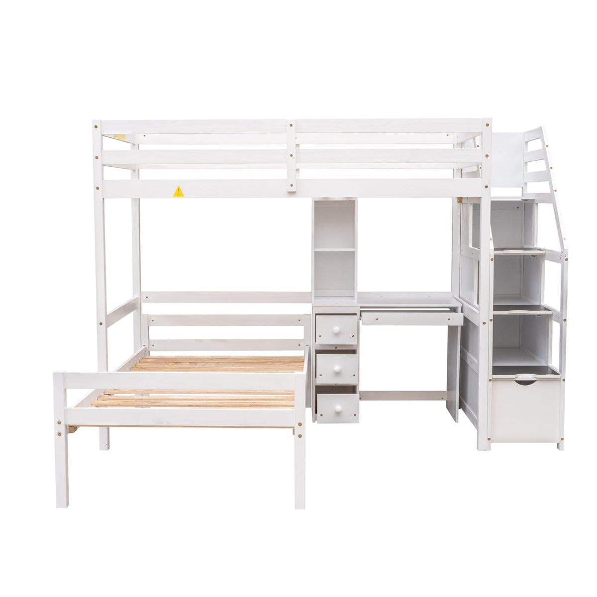 Loft Bed With Stand Alone Bed, Storage Staircase, Desk, Shelves, And Drawers