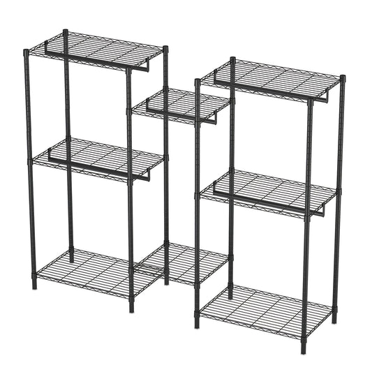 Heavy Duty Garment Rack With 8 Adjustable Wire Shelves And 5 Clothes Rails, Freestanding Closet Organizer Metal - Black
