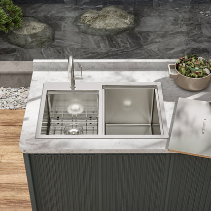 Outdoor Double Bowl Drop In Sink With Workstation - Brushed Nickel