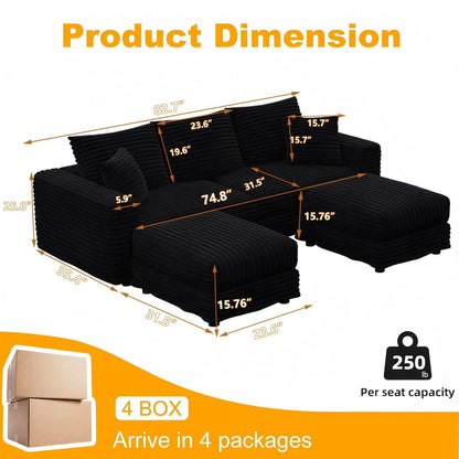 Convertible Deep Seat Sofa With Soft Pillows And Ottomans