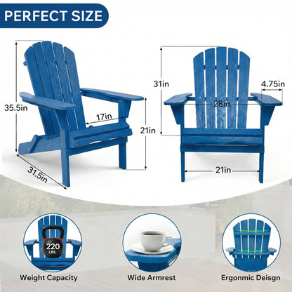 Outdoor Folding Adirondack Chair With Pre-Assembled BackRest & SeatBoard Patio - Navy Blue