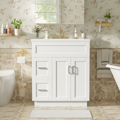 Bathroom Vanity With 2 Doors, 2 Drawers, Adjustable Shelf, Hidden Slides & Soft Close Hinges