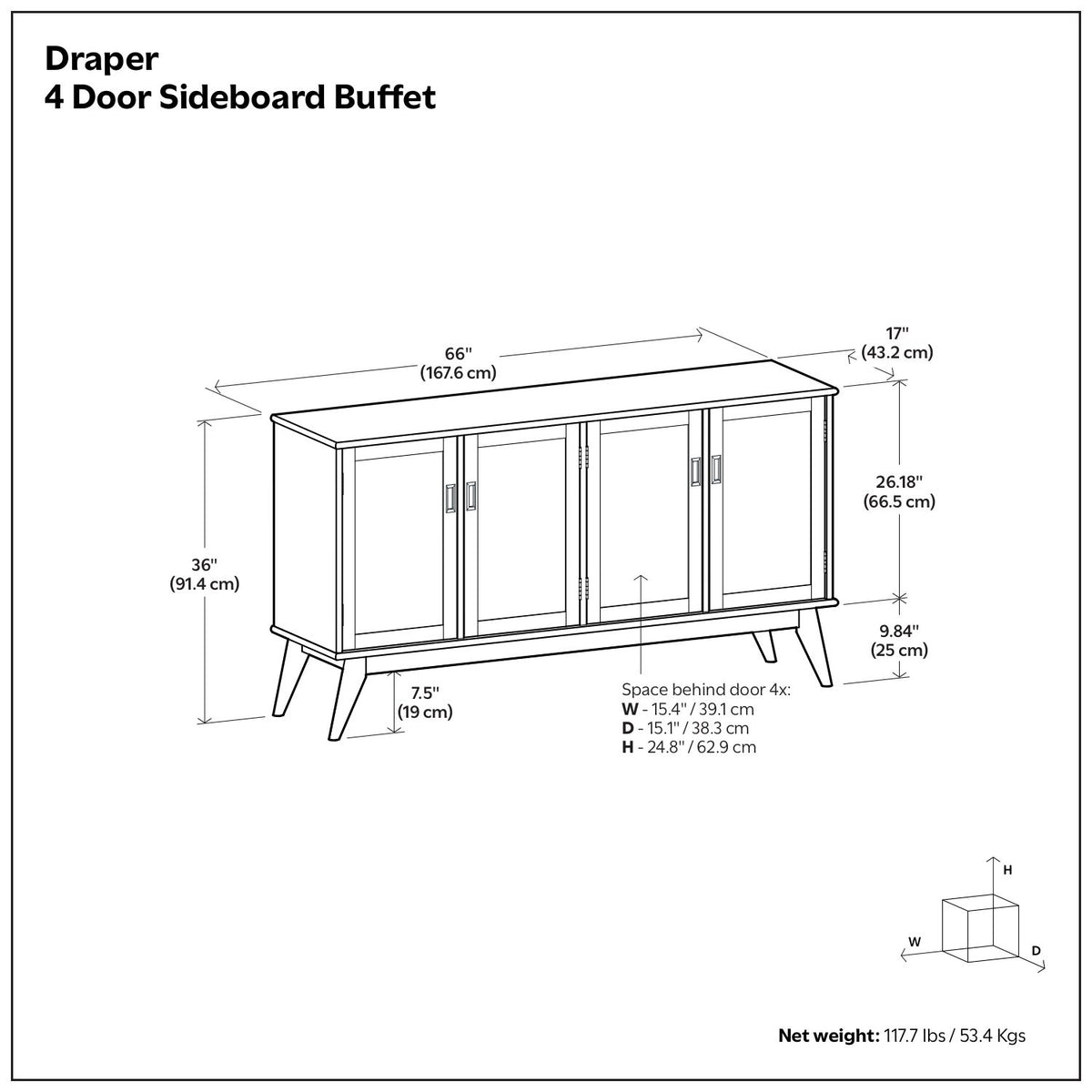 Draper - 4 Door Sideboard Buffet - Brown