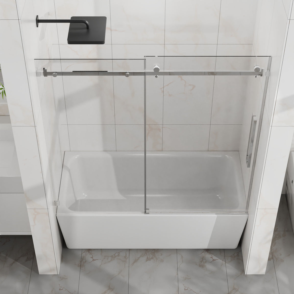 Frameless Tub Sliding Shower Door With Easy Clean Coating