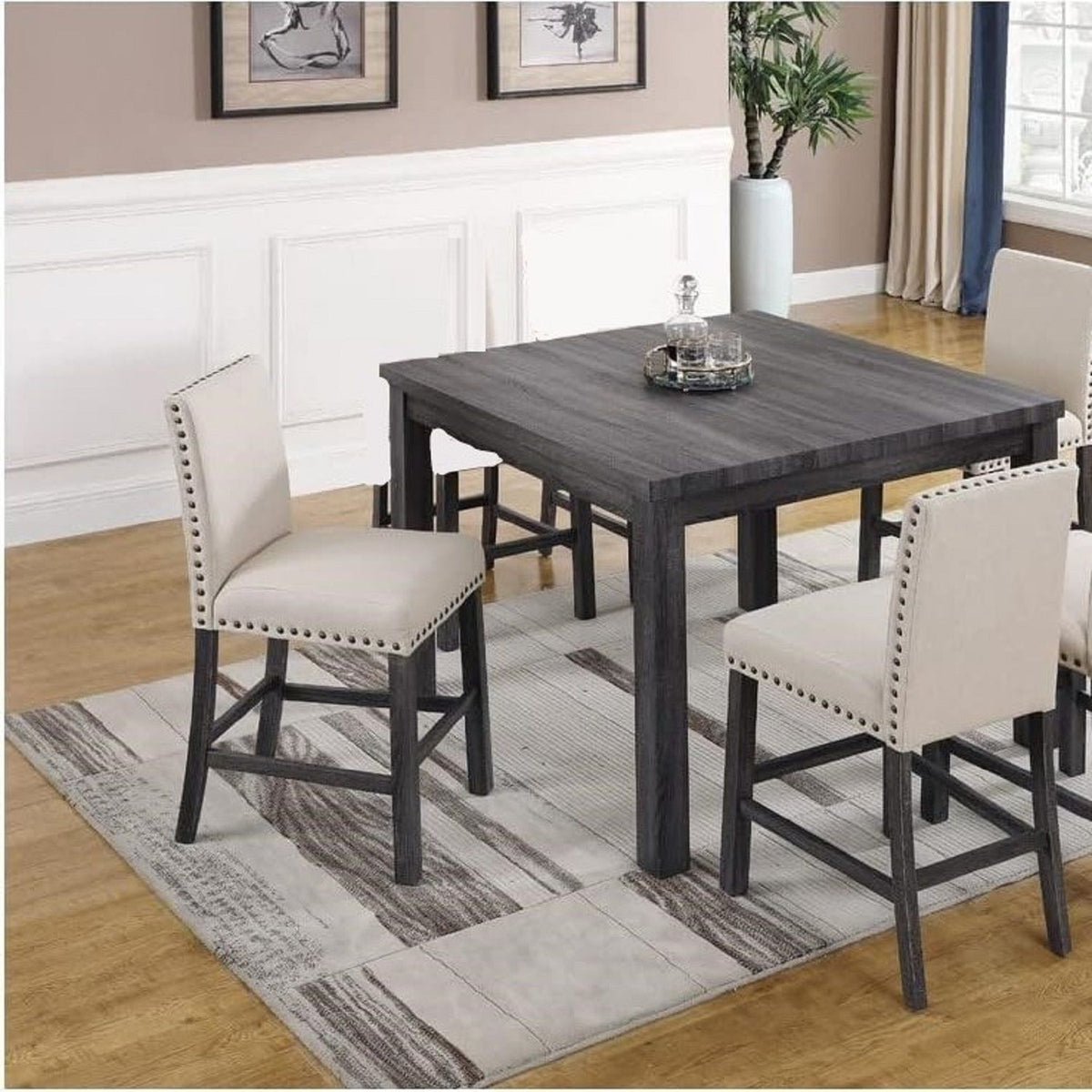 Upholstered Counter Dining Chair, Nailhead Trim (Set of 2) - Natural