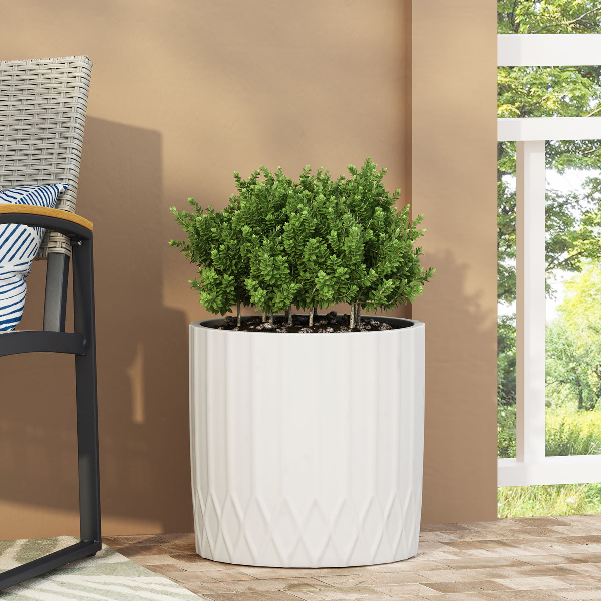 Planter With Subtle Pleated Design - Antique White