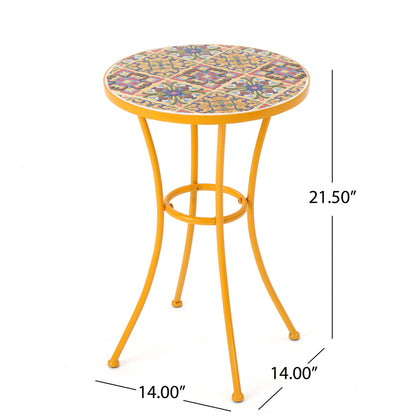 Outdoor Side Table With Tile Mosaic Table Top - Yellow