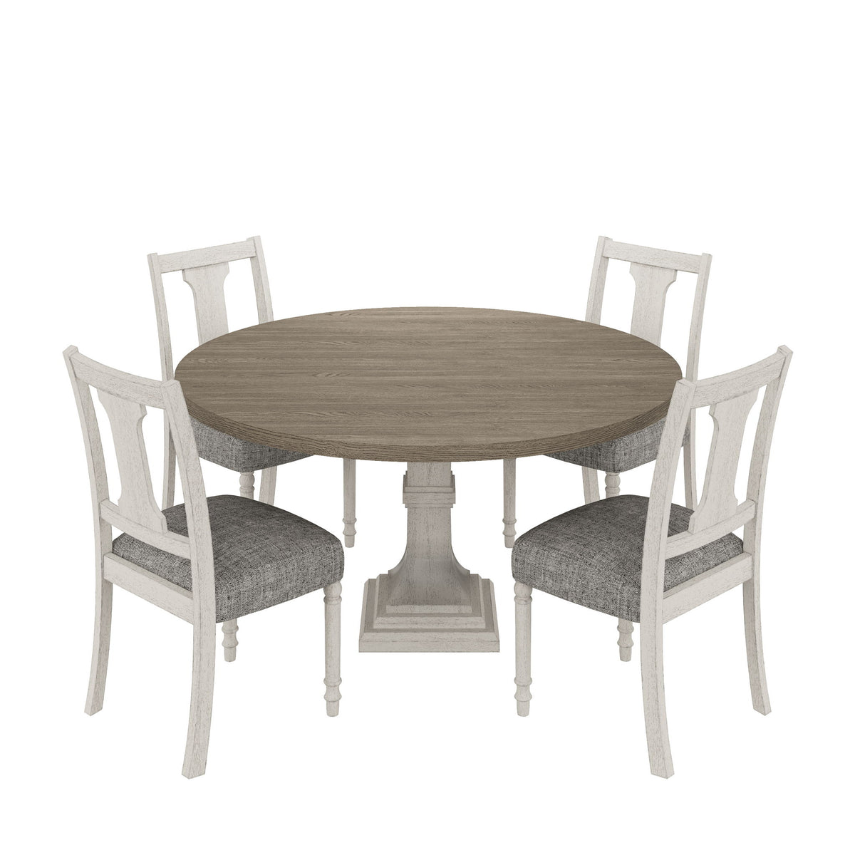 Tannen - Round 5 Piece Dining Table (Set of 5) - White / Gray