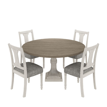 Tannen - Round 5 Piece Dining Table (Set of 5) - White / Gray
