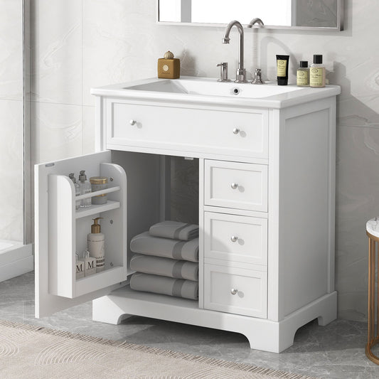 Bathroom Vanity With Sink Top, Cabinet With Door And 2 Drawers - White
