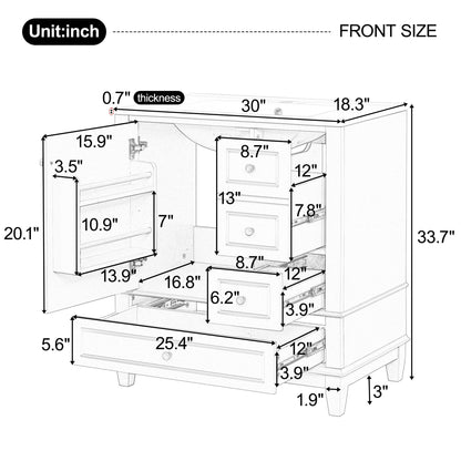Freestanding Bathroom Vanity With Sink, Soft Close Door, 3 Drawers - White
