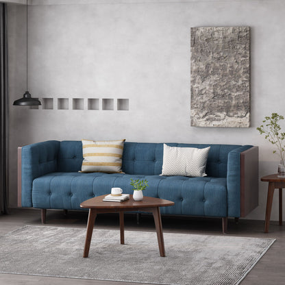 Contemporary Mid-Century Charm 3 Seater Sofa With Button Tufted Waffle Stitching