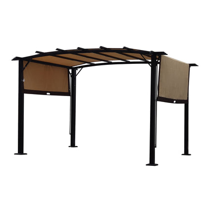 Outdoor Patio Pergola Gazebo - Steel Frame Sun Shelter With Retractable Canopy