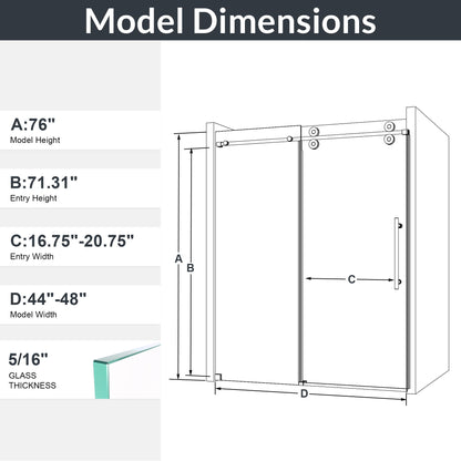 Frameless Single Sliding Shower Door With Clear Tempered Glass