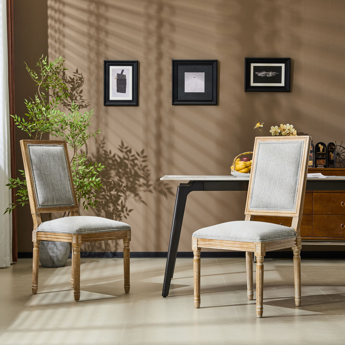 French Country Style Dining Chair With Upholstered Seating And Fluted Legs