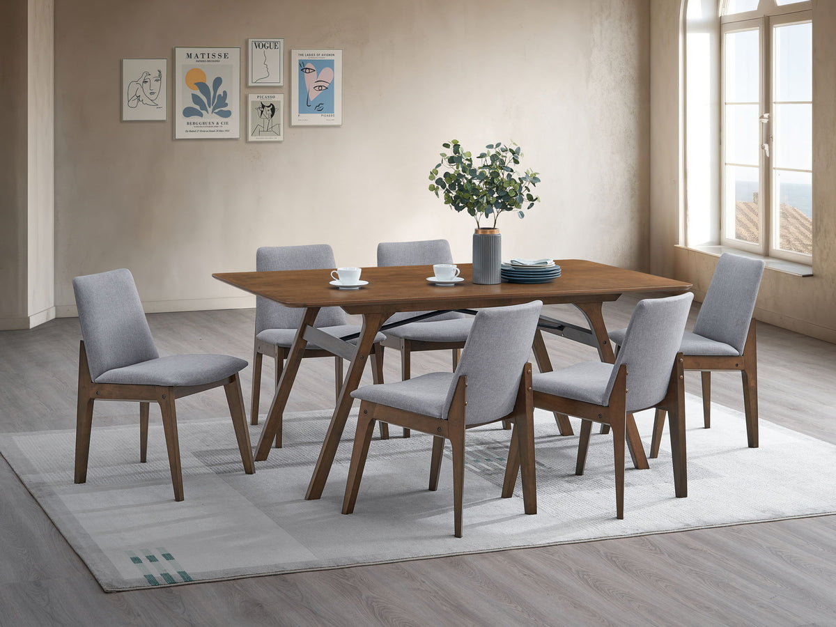 Kaela - 7 Pieces Dining Room Set - Light Gray / Walnut
