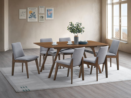 Kaela - 7 Pieces Dining Room Set - Light Gray / Walnut