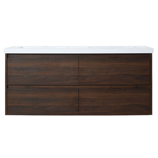 Modern Floating Bathroom Vanity With Dual Resin Sink, Soft Close Drawers