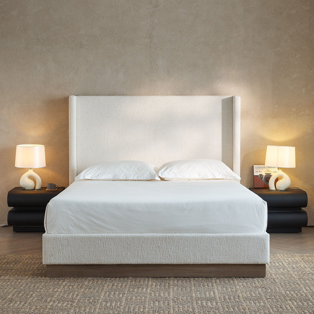 Hosford - Minimalist Upholstered Wingback Bed With Wood Base Platform