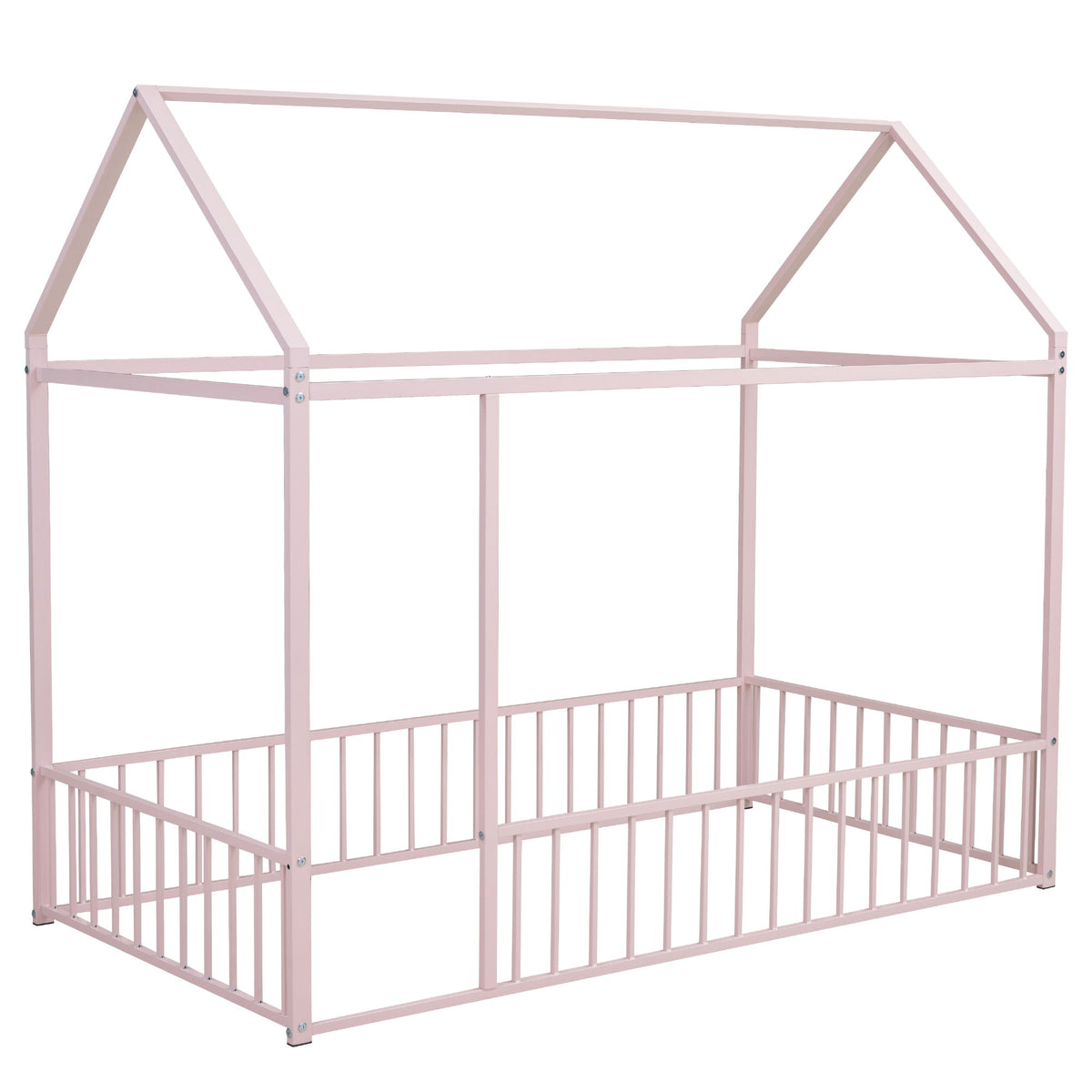 Metal Bed House Bed Frame With Fence