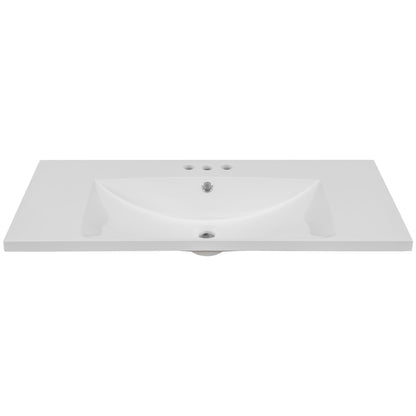 36" Single Bathroom Vanity Top With Undermount Basin, 3 Faucet Holes, Flat Edge - White