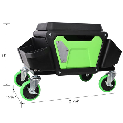 Heavy Duty Mechanic Stool With Wheels And Soft Rubber Cushion And 330Lbs Capacity - Green