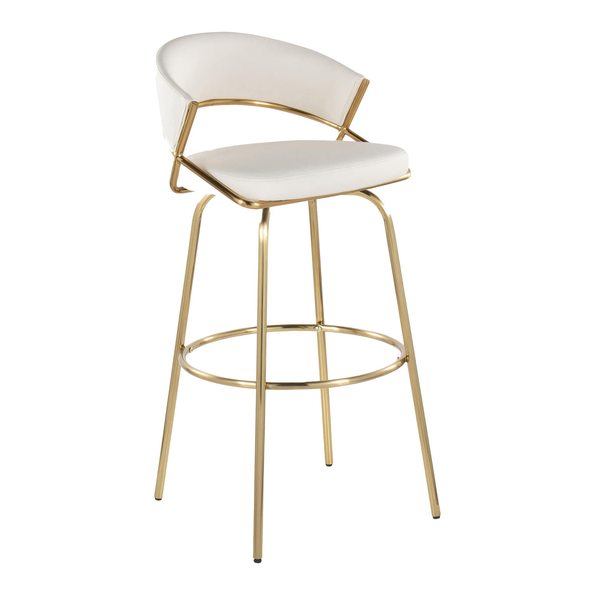Jie - Fixed Height Contemporary Barstool With Swivel With Round Footrest (Set of 2) - Gold / White