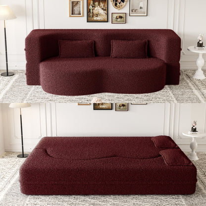 Modern Floor Sofa, With 2 Pillows, Convertible Teddy Fabric Foam Filled Bed
