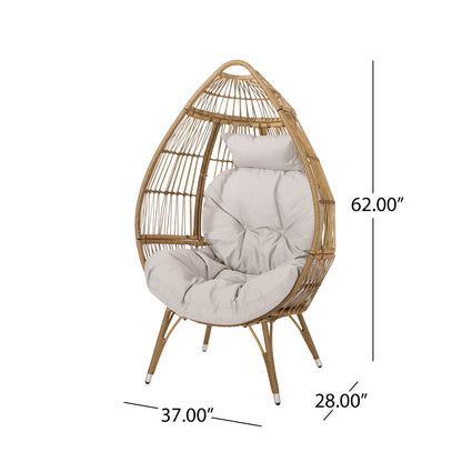 Basket Chair With Teardrop Shape And Water Resistant Cushion - Natural