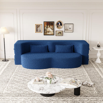 Modern Floor Sofa, With 2 Pillows, Convertible Teddy Fabric Foam Filled Bed