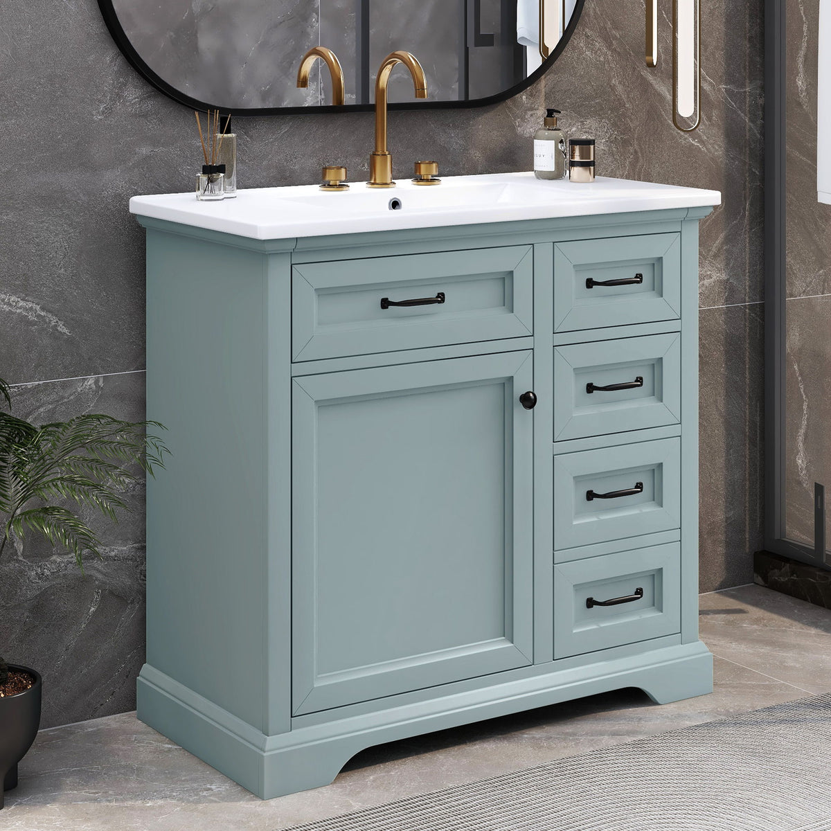 36" Bathroom Vanity With Sink, 2 Tip Out Drawers, Soft Close Hinges
