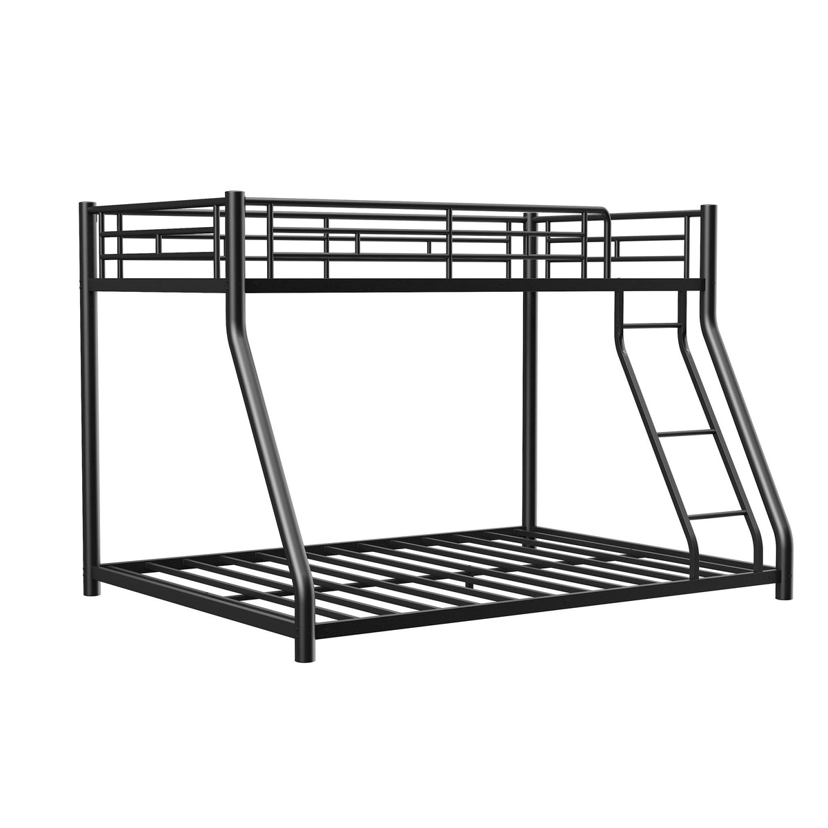 Twin Over Full Metal Bunk Bed Frame With Ladder And Guardrail, Heavy Duty Noise Free Design Metal Construction - Black